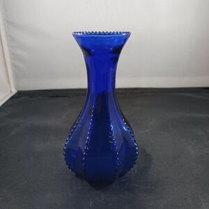Vintage Indiana Glass Vase Beaded Edge Zipper 8 Sided Cobalt Blue 4 7/8" Tall